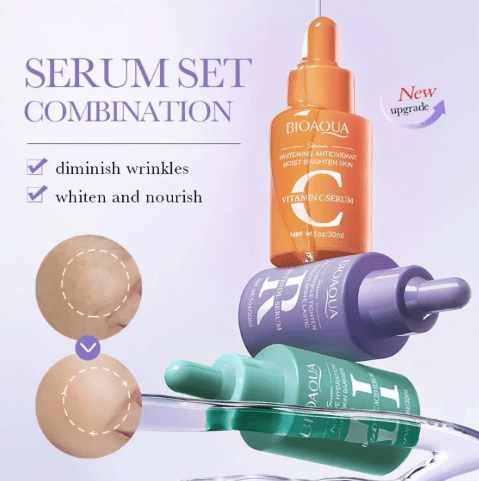 Bioaqua 3 - in - 1 Facial Serum Set – Vitamin C, Retinol & Hyaluronic AcidFlexora Gadgets