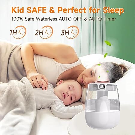J 10 - Air Humidifiers for Bedroom, Home & Plants, 2L Cool Mist Humidifiers, Quiet Top Fill Air Humidifier, Desk Humidifiers with Humidity DisplayFlexora Gadgets