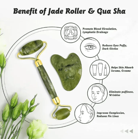Natural Jade Roller & Gua Sha Set – Anti - Aging Facial Massage ToolFlexora Gadgets