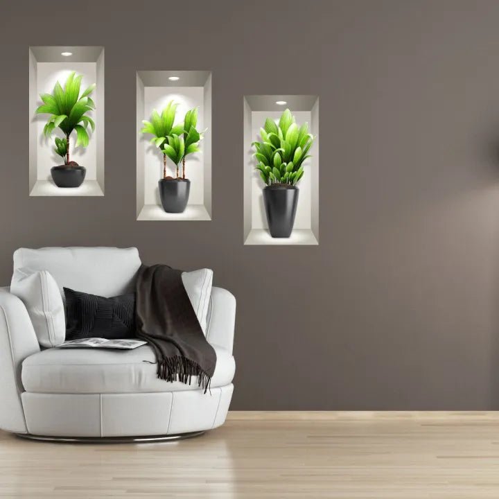 Pack of 3 3D Exotic Long Plants Wall StickerFlexora Gadgets