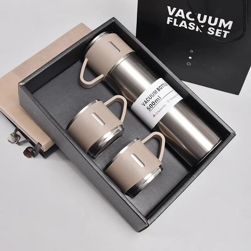 Steel Vacuum Flask Set with 3 Steel Cups - 500mlFlexora Gadgets